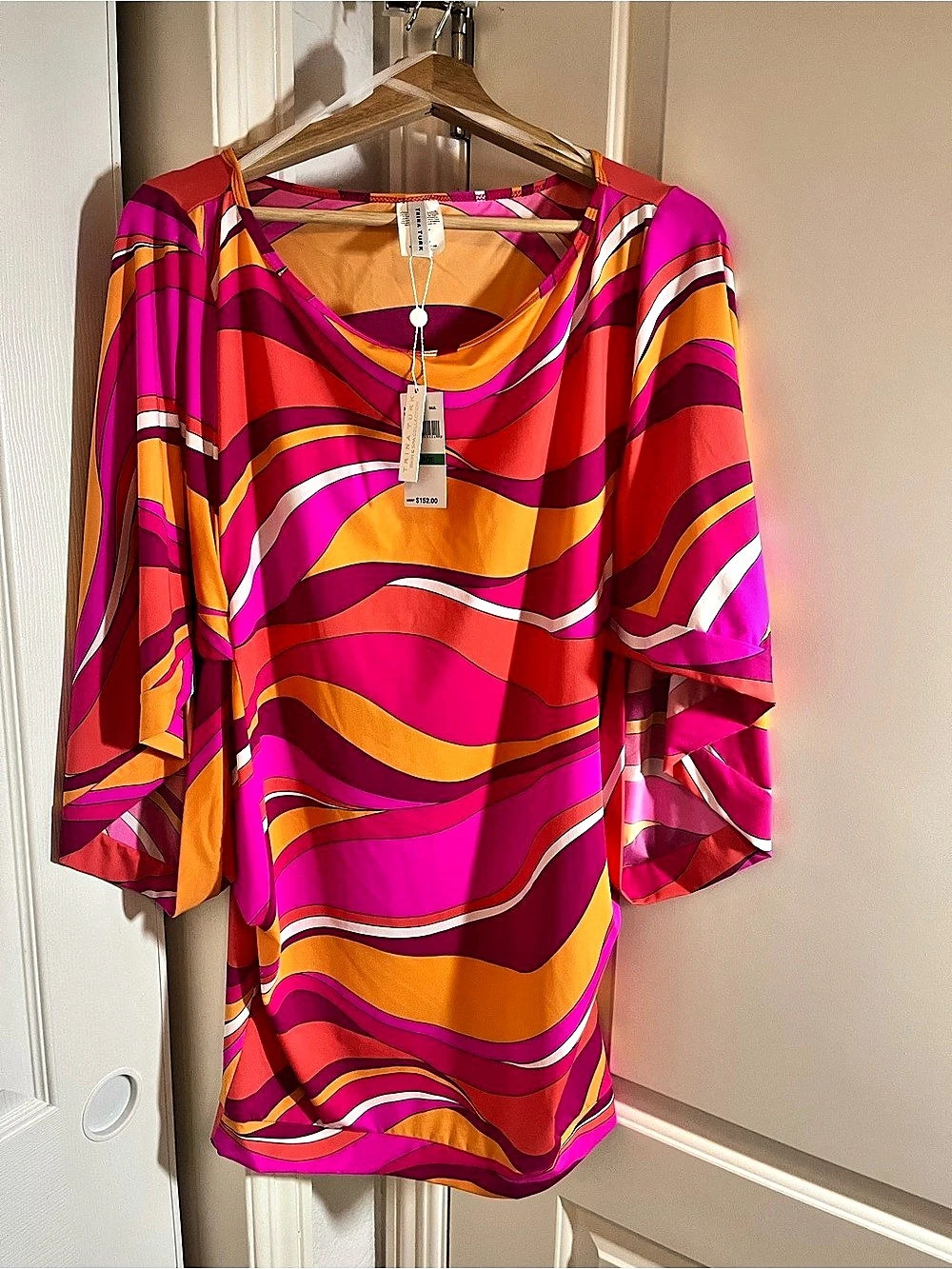Diane von Furstenberg Abstract Print Blouse in Pink & Orange Size Large NWT